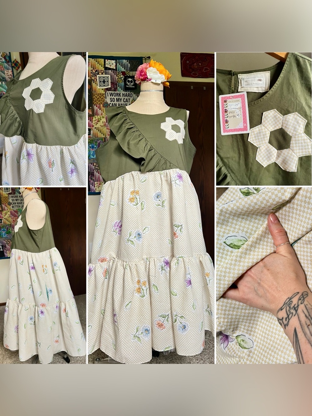 Green Garden Hexie Flower Dress